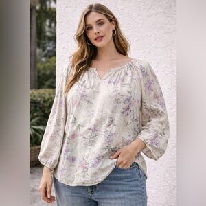 Lane Bryant Floral Peasant Blouse Cottagecore Romantic Boho Top Sz 22/24